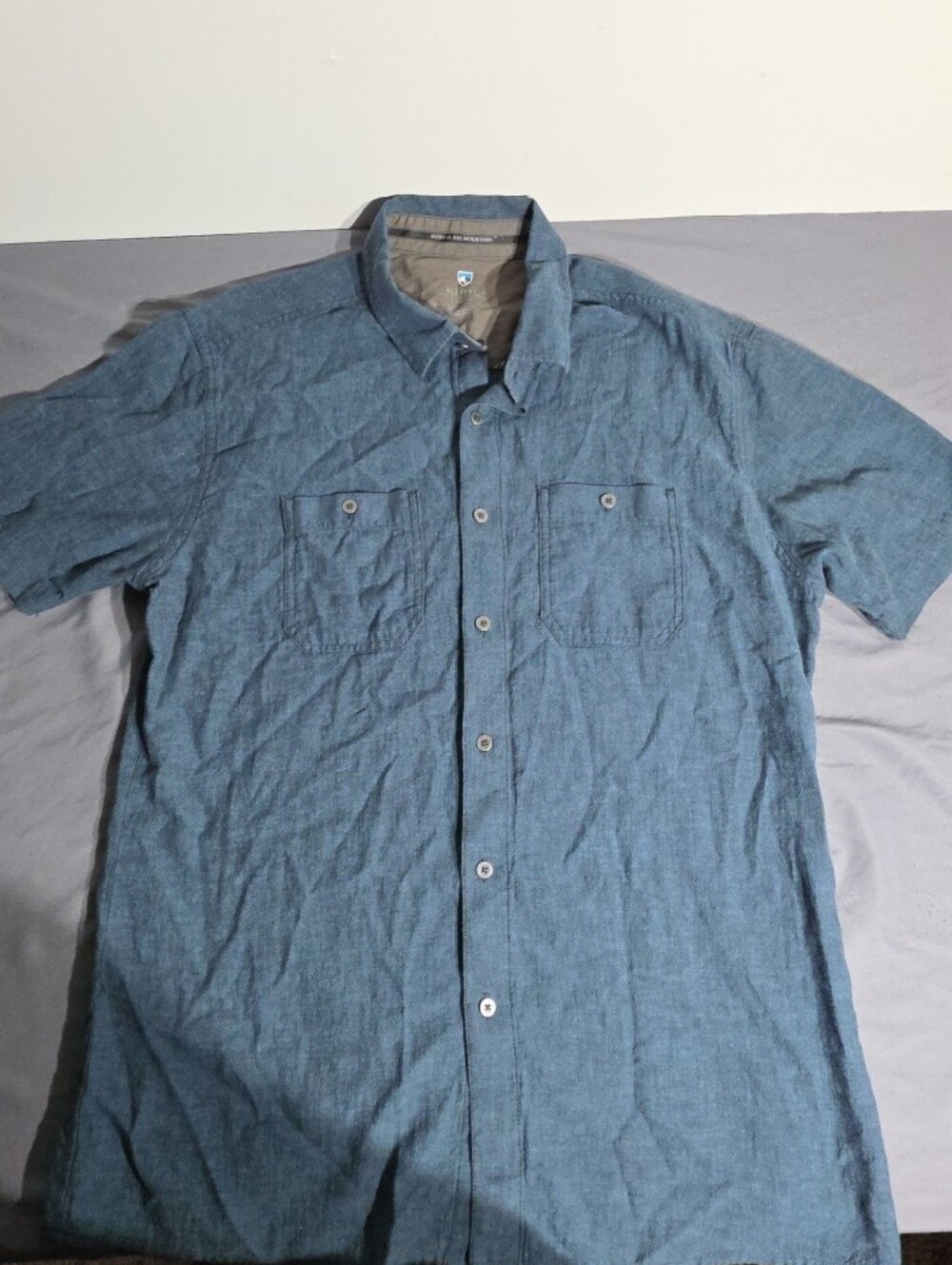 Kuhl Men's Denim-Style Short Sleeve Button Down Shirt in Blue